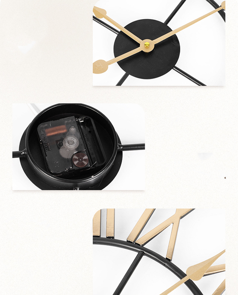Reloj Mural Retro de Cuarzo Metálico Dorado y Negro 60 cm-4
