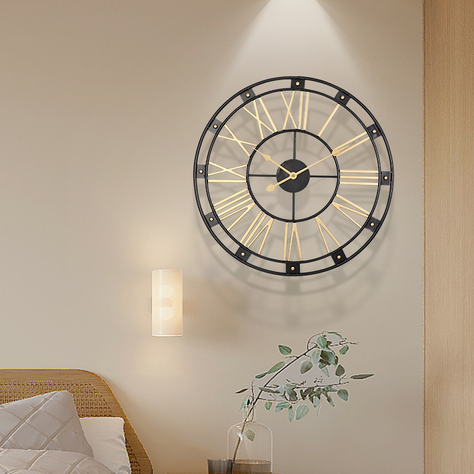 Reloj Mural Retro de Cuarzo Metálico Dorado y Negro 60 cm-5