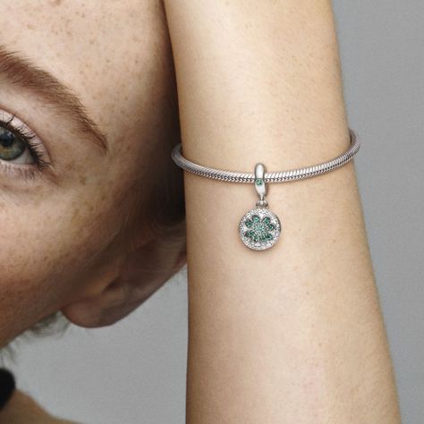 Charm Colgante en Plata Trebol Deslumbrante Cristal Verde -1