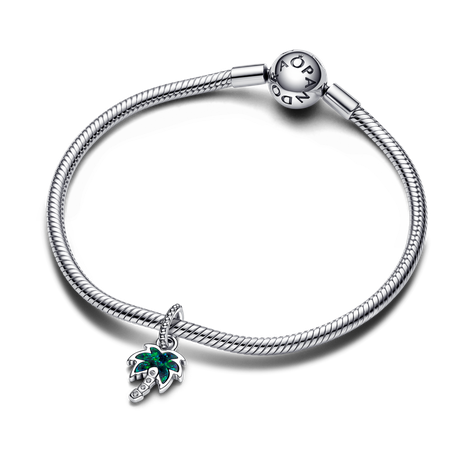 Charm en Plata Palmera verde Opalescente Piedras Mixtas-1