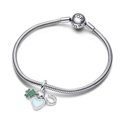 Charm en Plata Trebol de Cuatro Hojas Corazon y Herradura -1