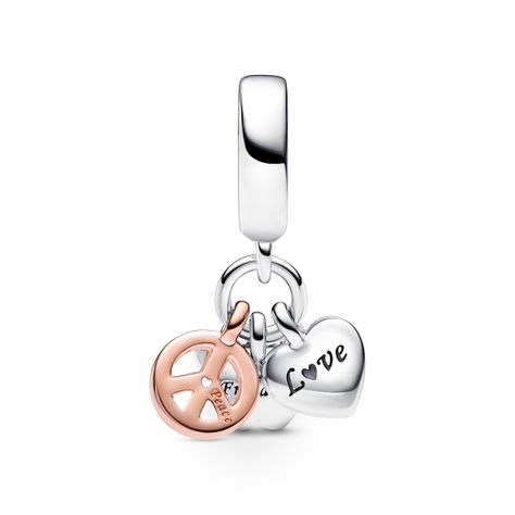 Charm Colgante Triple Corazon Arcoiris, Mariposa y Paz -0