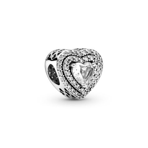 Charm en Plata Brillante Corazones en Niveles Brillante-0