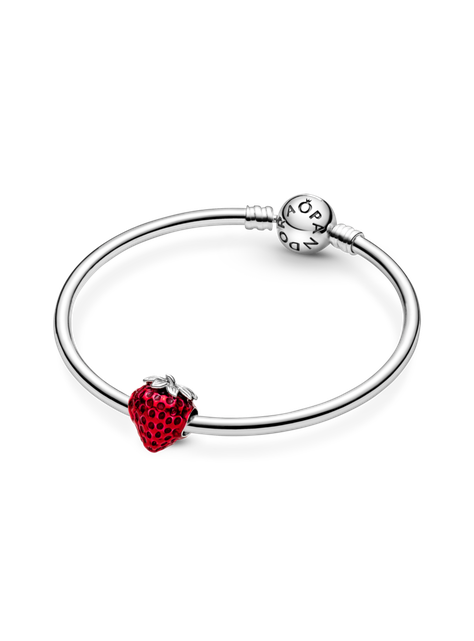 Charm Plata Fruta de Fresa con Semillas Esmalte Rojo -1