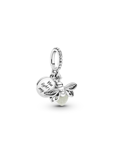 Charm Plata Luciérnaga que Brilla en la Oscuridad Cristal Verde -0