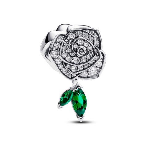 Charm Plata Rosa brillante en Flor Cristales Artificiales -0
