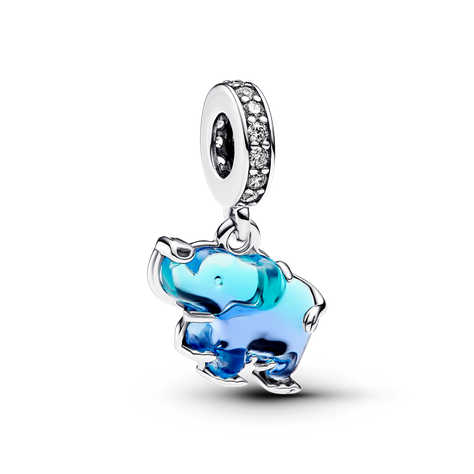 Charm en Plata Elefante de Cristal Murano Azul -0