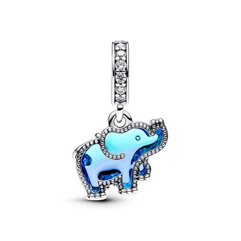 Charm en Plata Elefante de Cristal Murano Azul -1