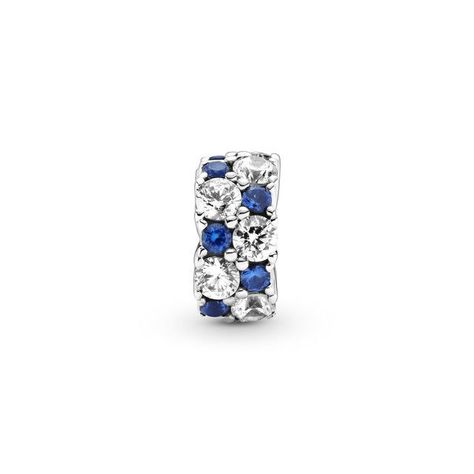 Clip en Plata Brillo Azul Cristal Azul y Transparente-0