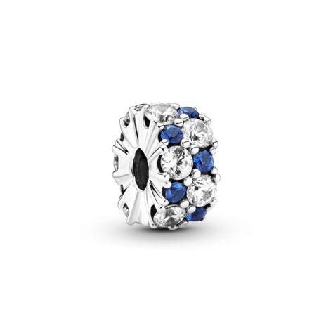 Clip en Plata Brillo Azul Cristal Azul y Transparente-1