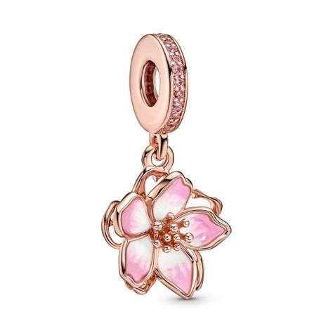 Charm Colgante Flor Cerezo En Recubrimiento Oro Rosa 14K-0