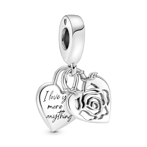 Charm Colgante Candado del Corazón con Rosa -0
