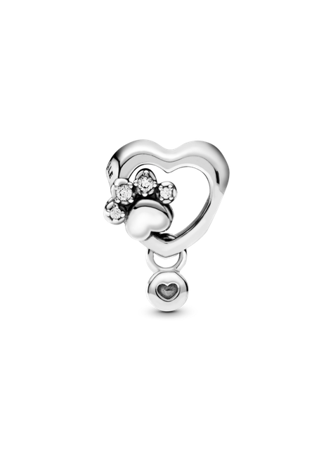 Charm Plata Brillante Huella en Corazón -0