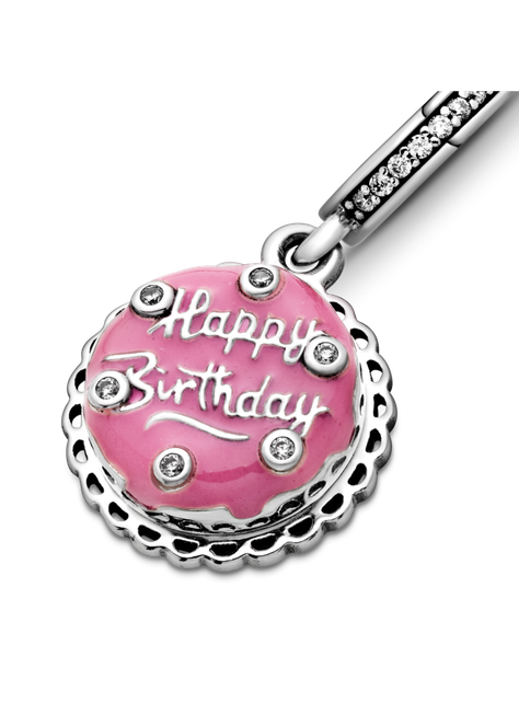 Charm Colgante Plata Pastel de Cumpleaños Esmalte Rosado.-0