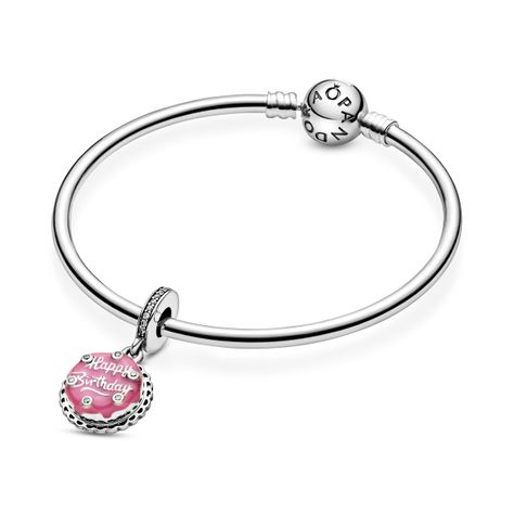 Charm Colgante Plata Pastel de Cumpleaños Esmalte Rosado.-1