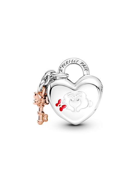 Dije Doble Tono Candado Corazón Mickey Mouse y Minnie Mouse -1