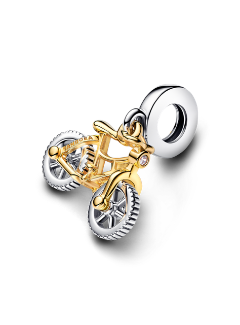 Charm Colgante Ruedas de Bicicleta Girando en Dos Tonos-1