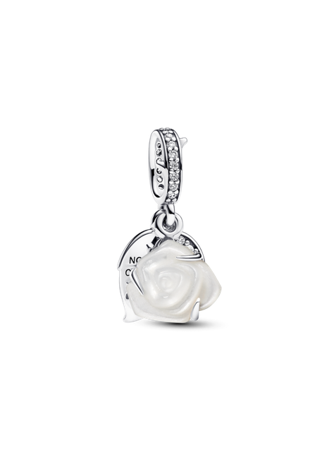 Charm Colgante Doble Rosa Blanca Floreciendo-0