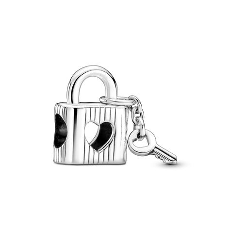 Dije en Plata Candado y Llave de Corazón Esmalte Negro-0