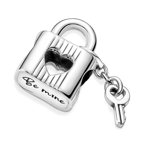Dije en Plata Candado y Llave de Corazón Esmalte Negro-1