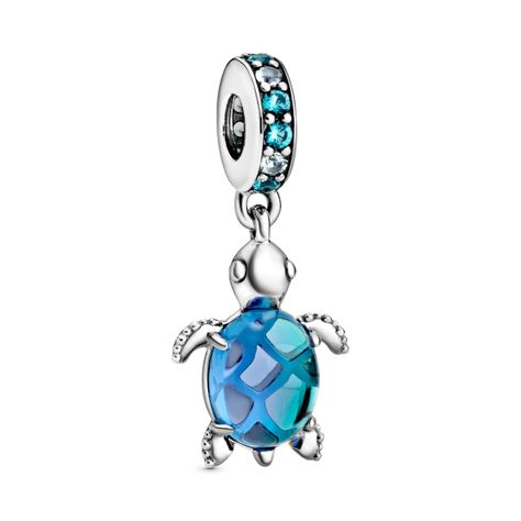 Charm Colgante Plata Tortuga Marina Cristales Azul-0