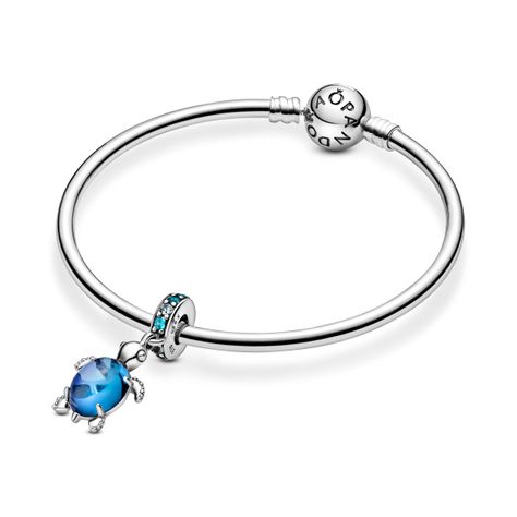 Charm Colgante Plata Tortuga Marina Cristales Azul-1
