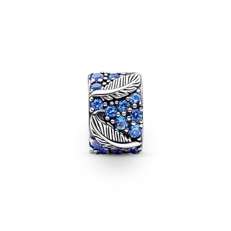 Clip en Plata Pluma Curvada en Pave Cristales Azules-0