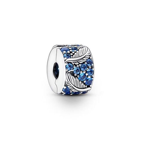 Clip en Plata Pluma Curvada en Pave Cristales Azules-1