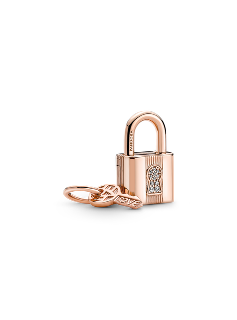 Charm Colgante Candado y Llave Recubrimiento en Oro Rosa-0