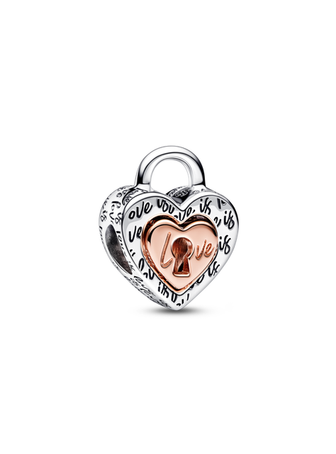 Charm Corazón Dividido de Dos Tonos con Candado-0