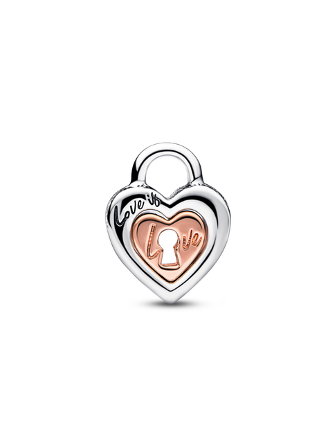 Charm Corazón Dividido de Dos Tonos con Candado-1