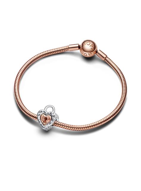 Charm Corazón Dividido de Dos Tonos con Candado-2