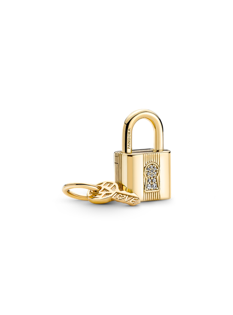Charm Colgante Candado y Llave Recubrimiento en Oro-0