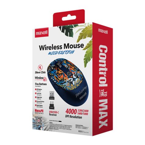 Mouse Inalámbrico Maxell Diseño Wild 4000dpi Usb/usb-c Tigre-4