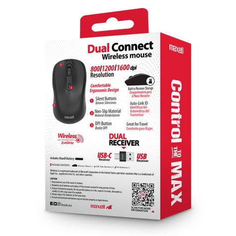 Mouse Inalámbrico Maxell Dual Connect 1600dpi Usb/usb-c-3