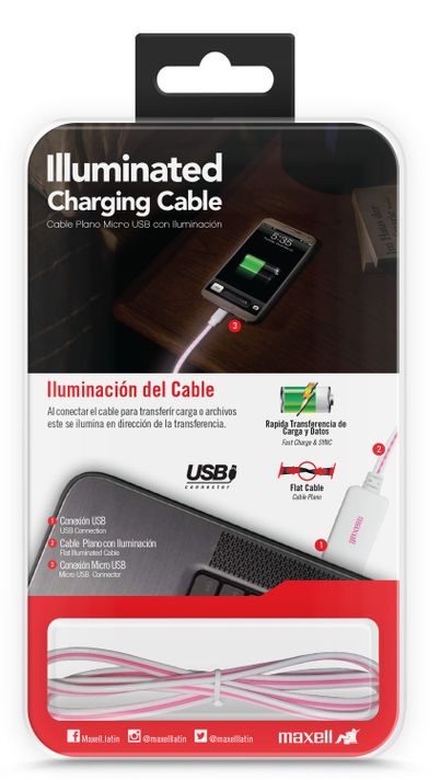 Cable Maxell Iluminado 90cm Microusb Blanco-2