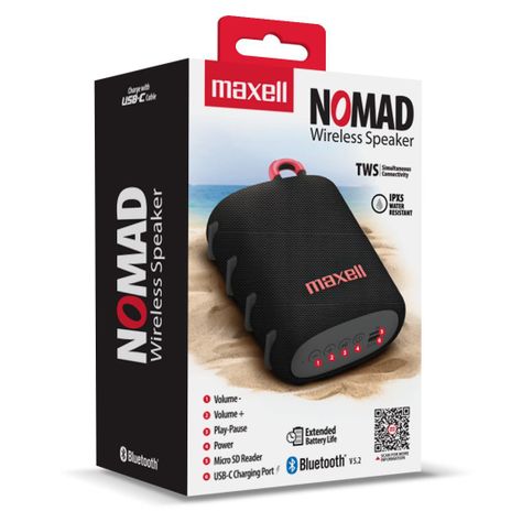 Parlante Bluetooth Portátil Maxell Nomad Tws 15 Hr Ipx5 Negro-2