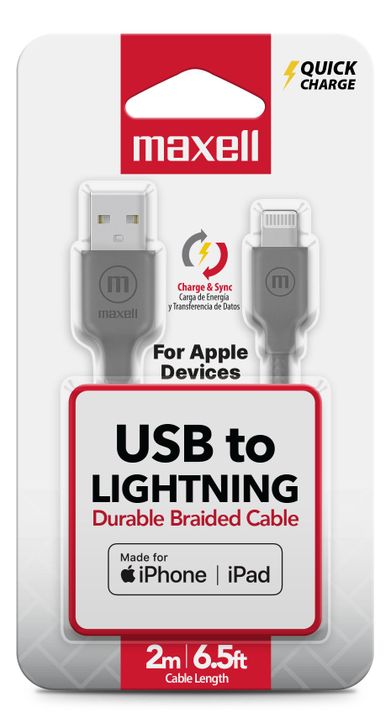 Cable Trenzado Usb A Lightning Maxell 2 Metros Carga Rápida Gris-1
