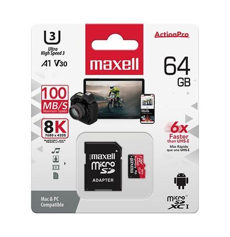 Tarjeta MicroSD Maxell 64GB UH-3 4K-0
