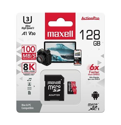 Tarjeta MicroSD Maxell 128GB UH-3 8K A1 100MB/S-1