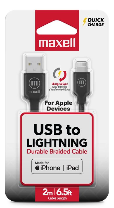 Cable Trenzado Usb A Lightning Maxell 2 Metros Carga Rápida Negro-1