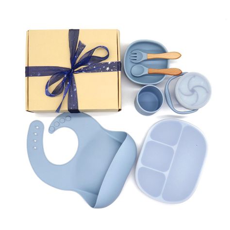 Set de Alimentación Silicona AllMedikal Kids 7 piezas Dusty Blue-0