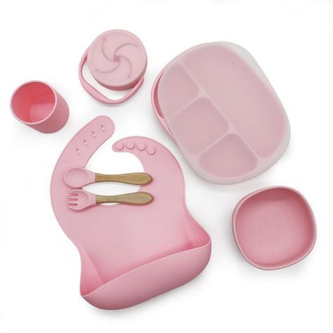 Set de Alimentación Silicona AllMedikal Kids 7 piezas Rose Pink-0