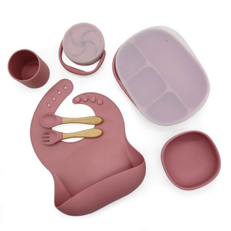 Set de Alimentación Silicona AllMedikal Kids 7 piezas Dark Pink-0