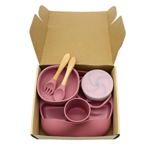 Set de Alimentación Silicona AllMedikal Kids 7 piezas Dark Pink-1