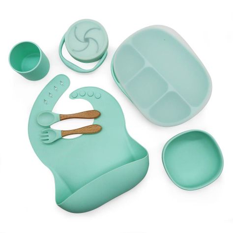 Set de Alimentación Silicona AllMedikal Kids 7 piezas Mint-0
