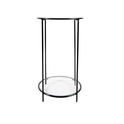MESA LATERAL CIRCULAR DOS NIVELES NEGRO GLASS-2