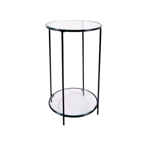 MESA LATERAL CIRCULAR DOS NIVELES NEGRO GLASS-0