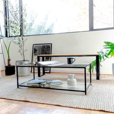 MESA DE CENTRO RECTANGULAR 100 NEGRA DOS NIVELES GLASS-5