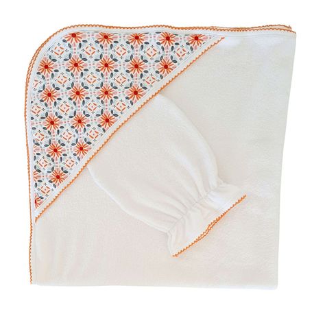 TOALLA FLORES NARANJA CON GUANTE TALLA UNICA -0